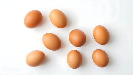 Fresh brown eggs neatly arranged on a white surface, showcasing simplicity and natural beauty.
