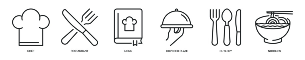 Restaurant thin line icon set. Meal, menu, food, cutlery minimal editable stroke icons