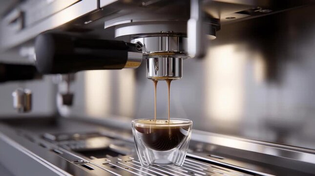 Espresso Perfection: Capturing the artistry of the coffee-making process, a close-up shot showcases a double shot of rich, dark espresso being expertly brewed, ready to tantalize the senses.