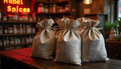 “Plastic-Free Spice Packaging in Cloth Bags”