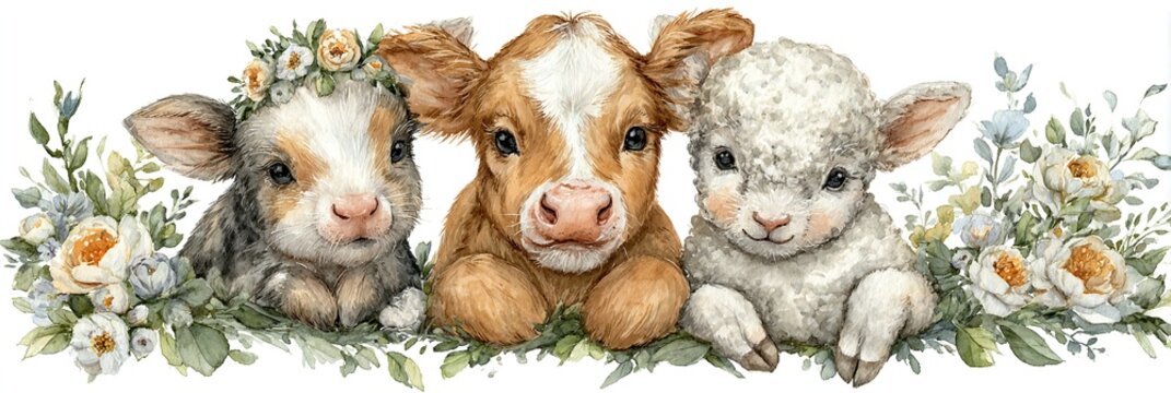 Fototapeta AKWARELOWE CIELĘ, JAGNIĘ I KOŹLĘ