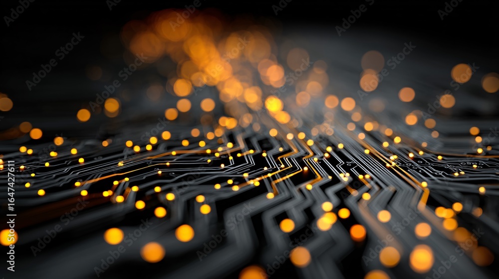 Aufkleber mesmerizing abstract glowing circuit board network in dark background