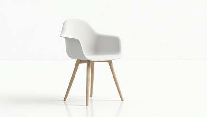 Modern white plastic chair with light wood legs.