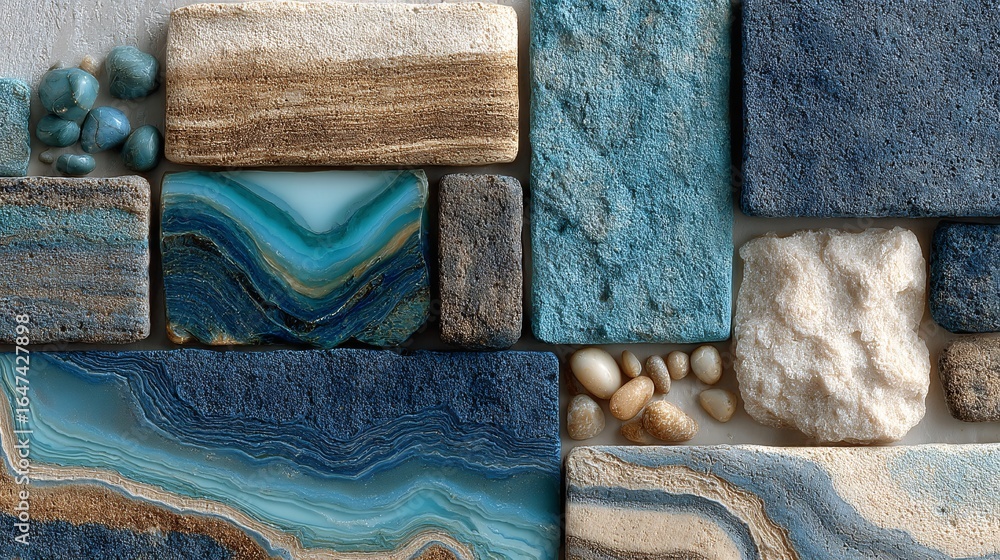 Poster abstract textured layers of blue and creams creating depth