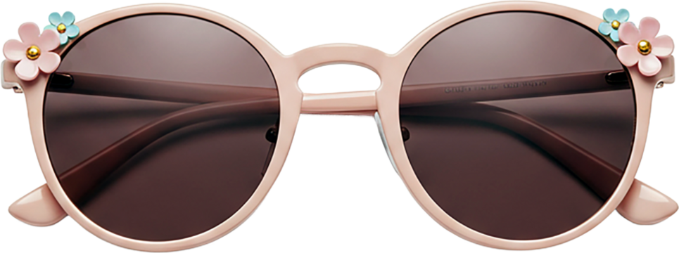 Cute Pink Round Sunglasses with Flower Embellishments for Girls