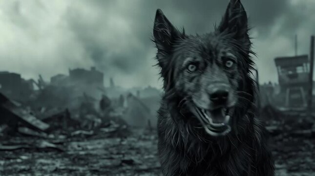 a feral German shepherd in a post-apocalyptic world - generative ai