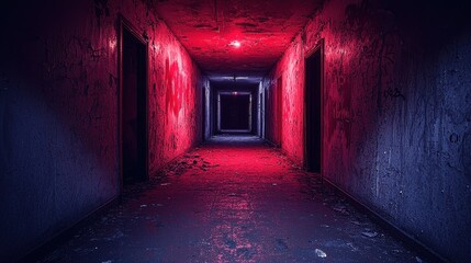 Obraz premium In the heart of a neon-drenched metropolis, a dimly lit alleyway pulsated with an otherworldly luminescence, its concrete walls adorned with cryptic graffiti and casting an eerie glow upon the 