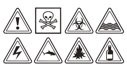 Black and white hazard warning symbols collection