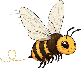 A whimsical cartoon bee gracefully flies through the air, a charming and vibrant illustration capturing the delightful, buzzing insect with playful energy.