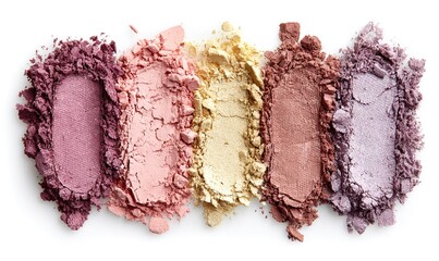 CAMPIONE DI POLVERE PER IL VISO, SFUMATURE DI COLORE, TEXTURE POLVEROSA, SU SFONDO BIANCO