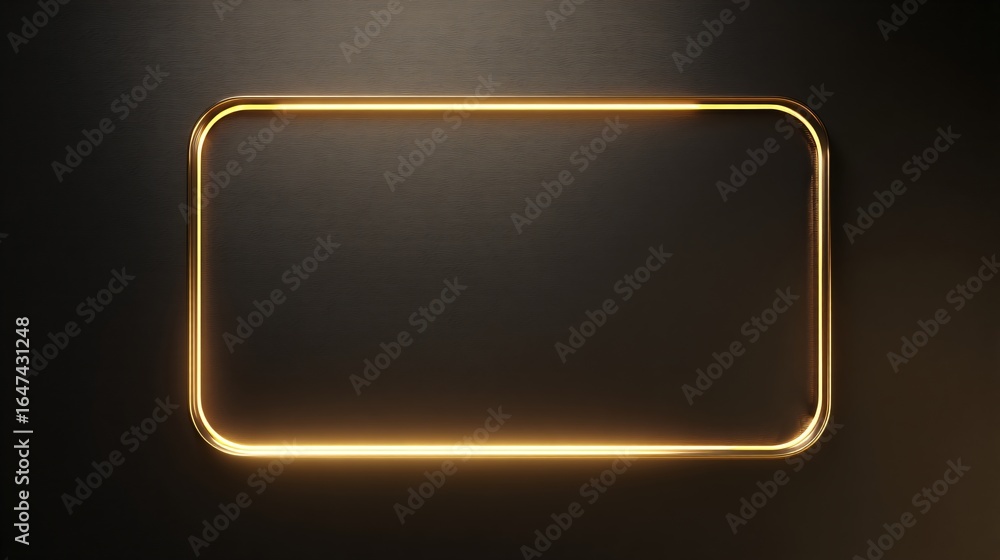 Poster empty golden rectangle frame on a dark background.