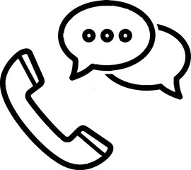 Handset Telephone with Two Speech Bubbles Line Art Icon for Communication and Discussion