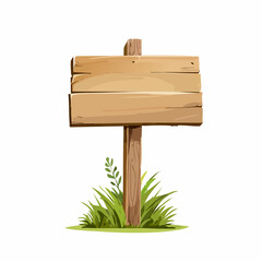 A rustic, old wooden signboard on a grassy field provides an empty, blank space for your custom message