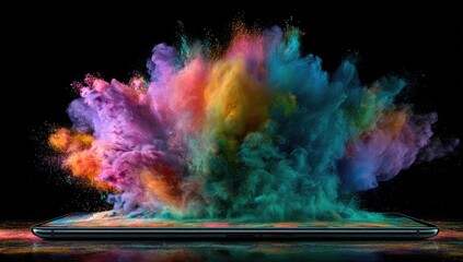 Vibrant explosion erupts from tablet
