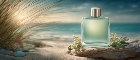 FRAGRANZA ESTIVA: FLACONE DI PROFUMO SULLA SPIAGGIA