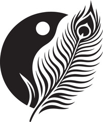 Black and White Peacock Feather Vector Illustration
