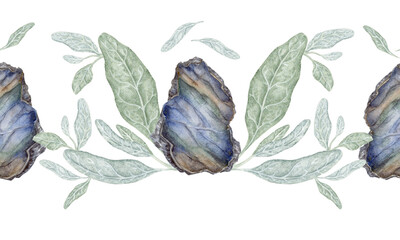 Watercolor Sage and Labradorite Horizontal Border – Mystical Botanical Divider. Perfect for invitations, product labels, spiritual stationery, or decorative dividers in moon magic projects