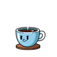 Cute cartoon coffee cup with heart shaped steam isolated on transparent background