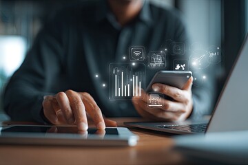 Businessperson using digital devices