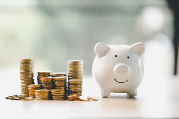 Money box filled with coins, saving cash, banking wisely, making sound investments can build financial wealth, personal finance and overall economy through proper business and currency management.