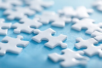 White puzzle pieces on a light blue surface