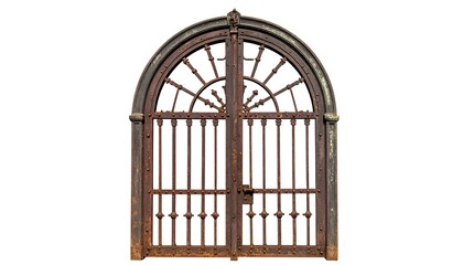 Ornate, rusty wrought iron gate