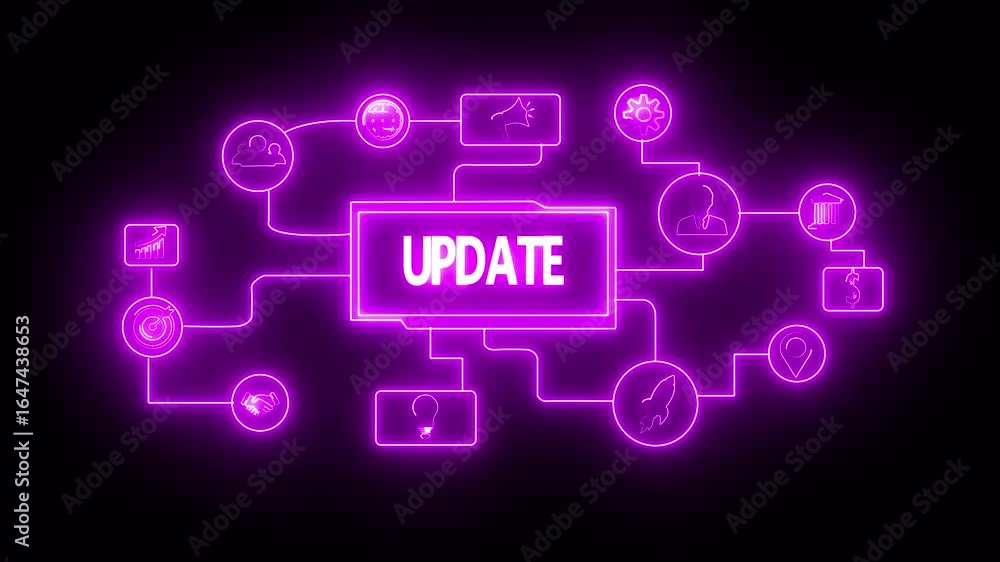 Poster glowing neon update software computer program upgrade concept animated. business, technology, intern