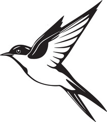 Elegant Flying Swallow Bird Vector Silhouette Isolated on White