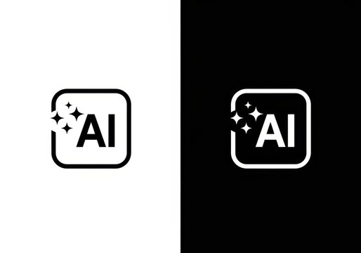 Artificial Intelligence Icon on Split Black and White Background