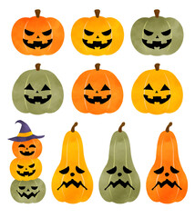 水彩で描いたハロウィンのかぼちゃセット