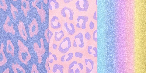 SFONDO IRIDISCENTE CON STAMPA LEOPARDATA PASTELLO E TEXTURE GLITTERATE