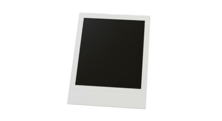 Pristine vintage instant photo frame, thick white border, blank transparent center, creamy white, flat lay on seamless transparent background, ample copy space, soft studio light, concept of