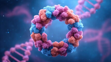 A colorful representation of a molecular structure, showcasing intricate details that highlight its scientific significance and complexity in a digital format.