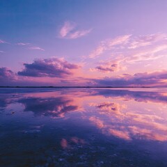 Calm, vibrant sunset reflection