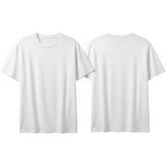 Front and back view of a plain white shortsleeved crewneck tshirt, isolated on transparent background