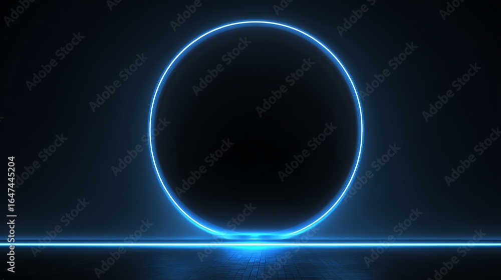 Poster glowing circle frame with horizontal line on black background