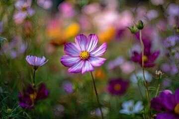 Fototapeta premium Vibrant cosmos flowers in a garden