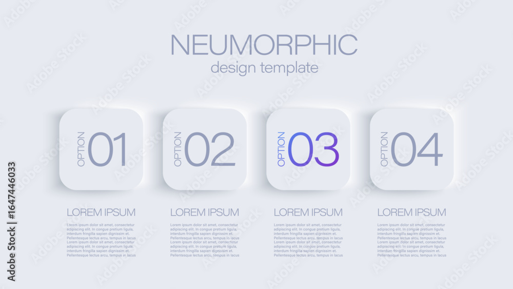 Aufkleber neumorphism vector infographic design. minimalistic white template for presentation slides. 4 steps,