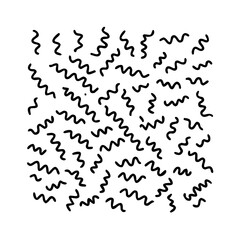 Vector art of abstract black wavy lines pattern on a white background, handdrawn doodle style, creating a sense of movement and energy