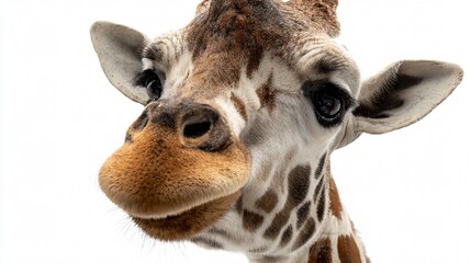 Naklejka premium Funny Giraffe Face Isolated on White Background - Humorous Animal Portrait