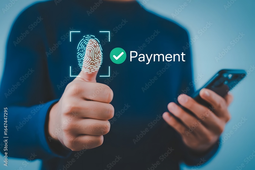 Poster secure mobile payment authentication using fingerprint scan on smartphone for online transactions an