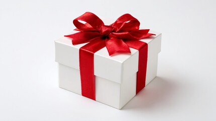Fototapeta premium Elegant Gift Box with Stylish Red Ribbon on White Background