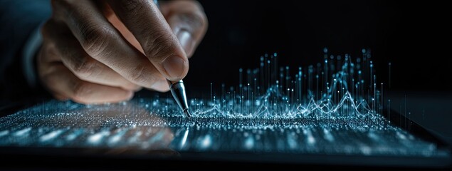 Hand manipulating digital data on a tablet