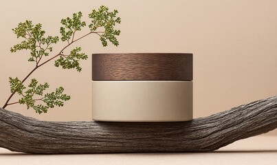 VASETTO COSMETICO BEIGE CON TAPPO IN LEGNO SU RAMO