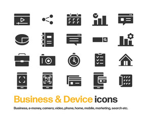 ビジネス,情報,テクノロジー,メディア,時間,インターネット等のシルエットアイコンセット