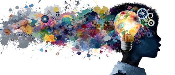 SILHOUETTE DI UN PROFILO INFANTILE CON CERVELLO COLORATO