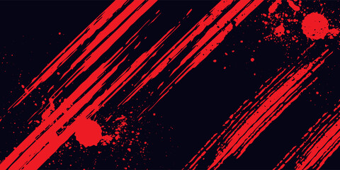 Dynamic Red Paint Splatter and Brush Lines on Dark Canvas