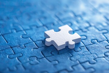 A single white puzzle piece on a blue puzzle