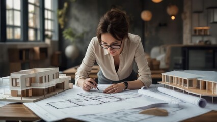 Architect reviewing blueprints