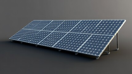 A group of solar panels arranged in a rectangular formation on a dark gray surface with metal supports